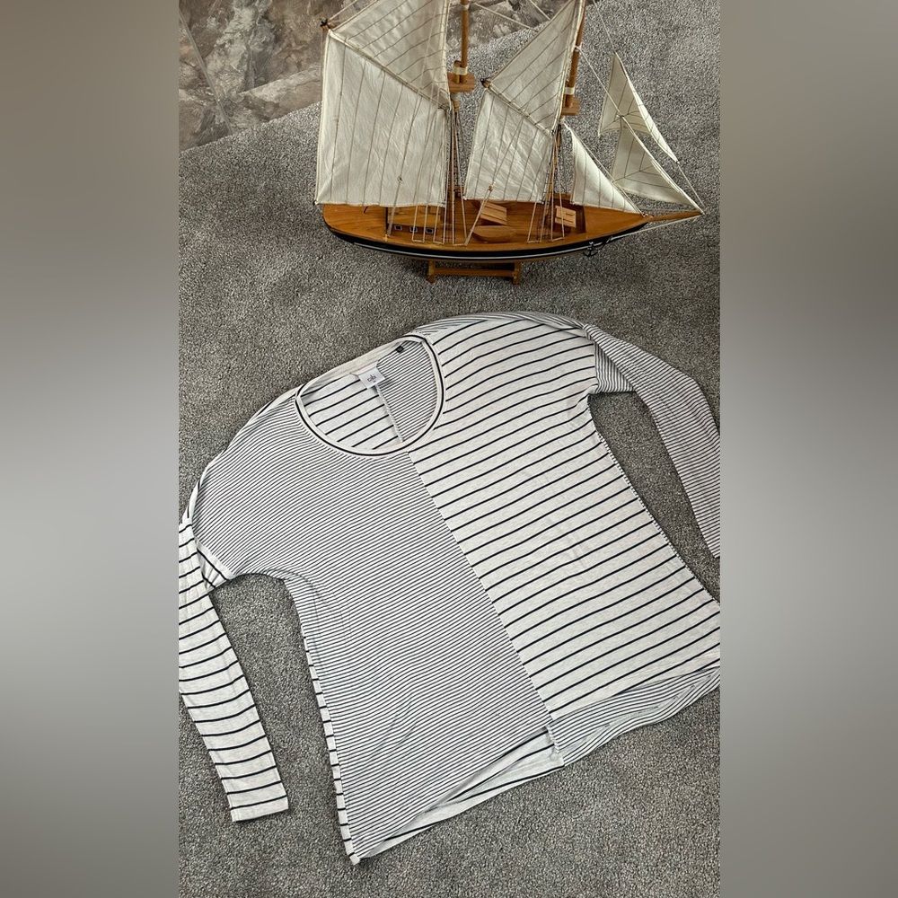 Cabi Navy Striped Long Sleeve Lounge Top
